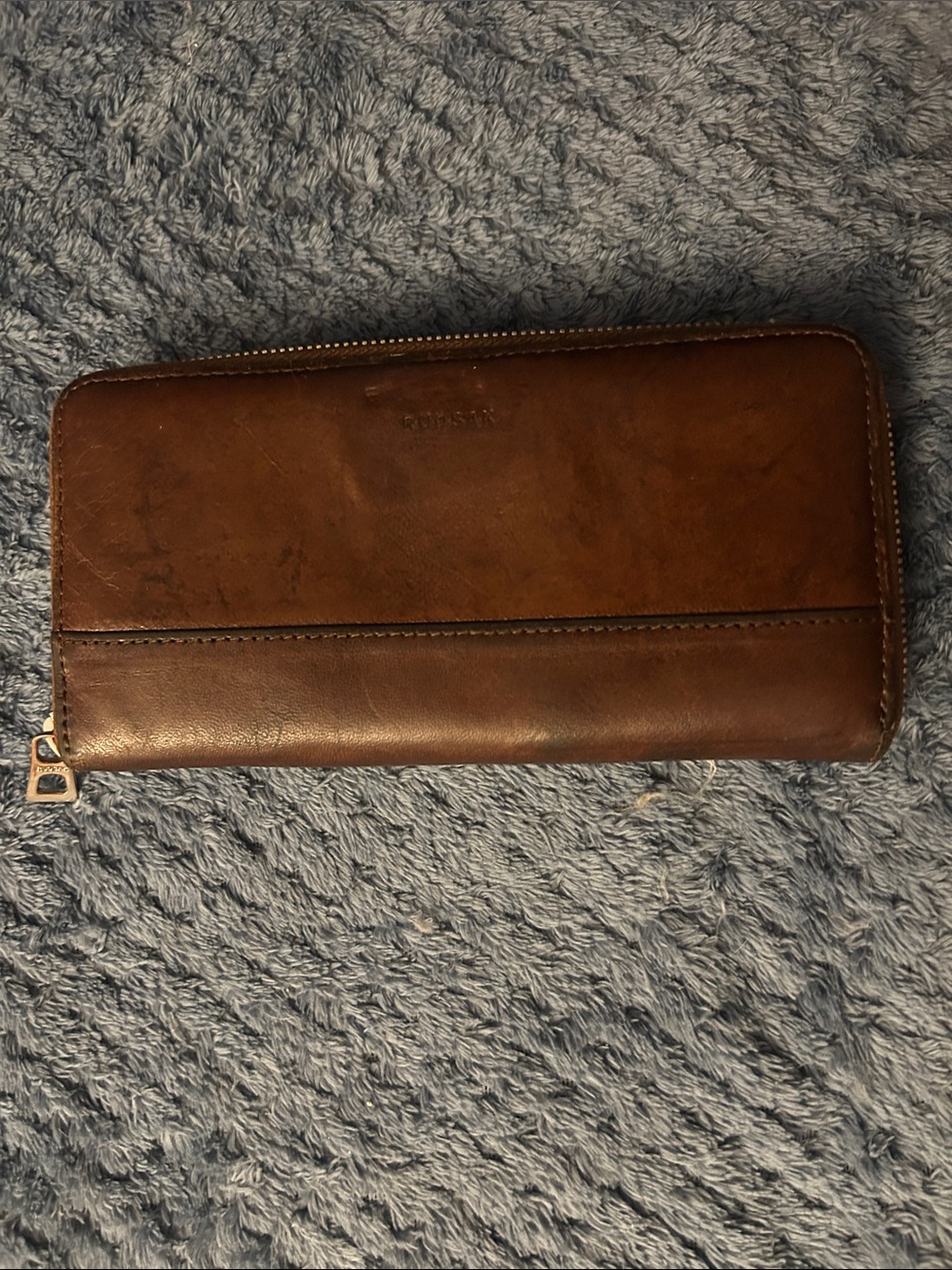 Vintage RUDSAK Brown Leather Zip-Around Wallet for Men